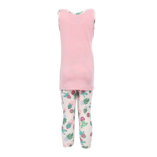 Girls Cactus Sleeveless Slip On Pajama Set - Pink