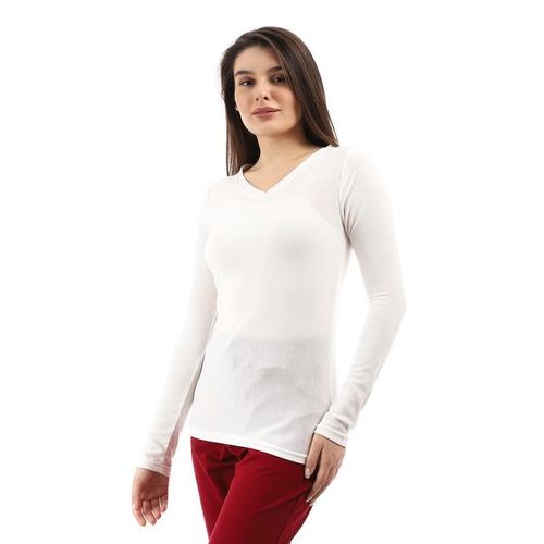 Ribbed Slip On Fashionable Top - Off White