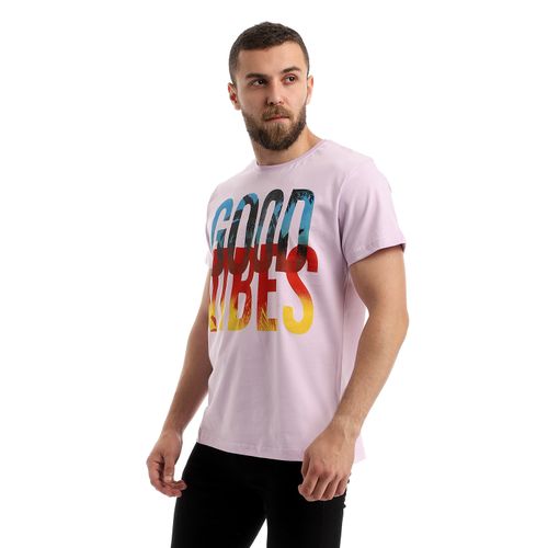 "Good Vibes" Slip On Casual Printed Tee - Lilac