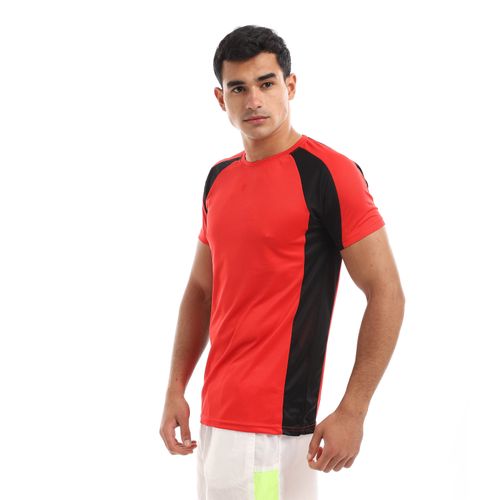 Bi-Tone Solid Sportive Round Tee - Red & Black