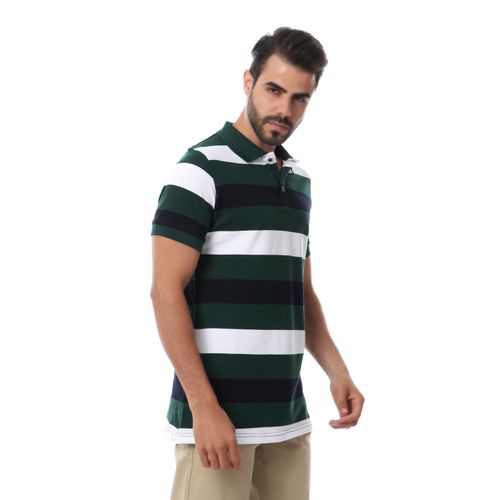 قميص بولو مخطط كاجوال - أخضر