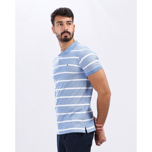 Wild Stripes Buttoned Neck Polo Shirt - Heather Blue & Grey