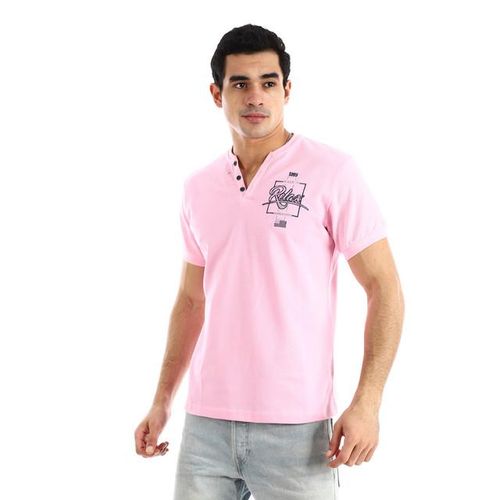 Side Embroidered Henely T-shirt - Rose