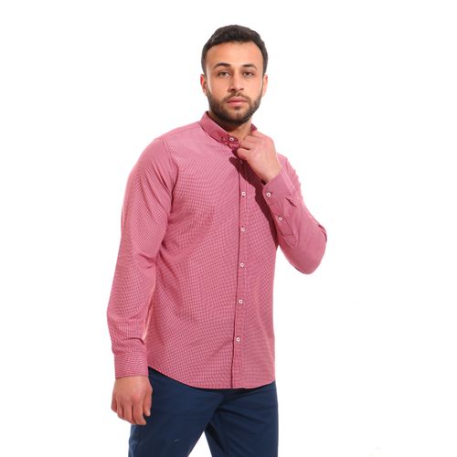 Full Sleeves Cotton Shirt - Burgundy & White