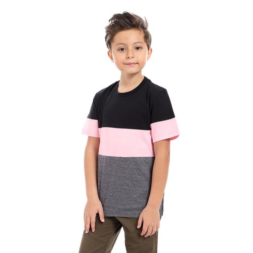 Boys Color Block Casual T-shirt - Black