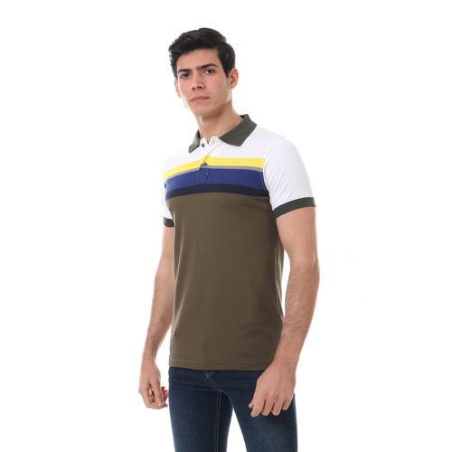 Turn Down Collar Plain Polo Shirt - Olive