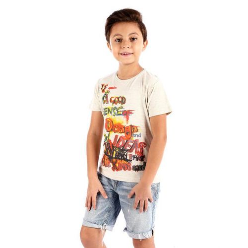 Boys Printed Slip On T-shirt - Heather Beige