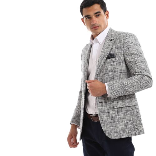 Twill Plaids Slim Fit Elegant Blazer - Navy Blue & White