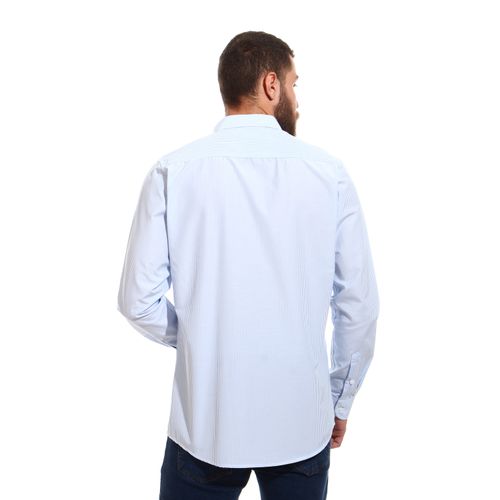 قميص أساسي بياقة بأزرار مقلمة - أزرق فاتح وأبيض