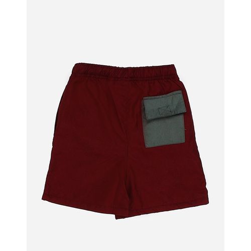 Back Pocket Solid Boys Swimsuit - Dark Red