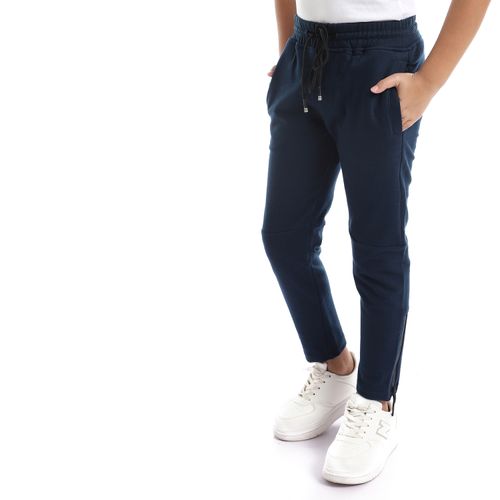 Slip On Cotton Pants With Three Pockets - Navy Blue