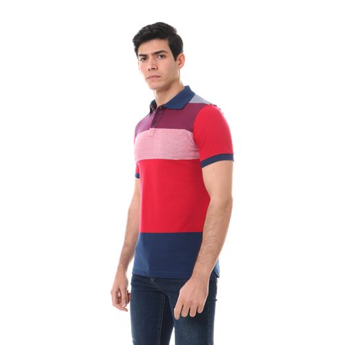 Plus Size Half Sleeves Casual Polo Shirt - Heather Burgundy & Red.