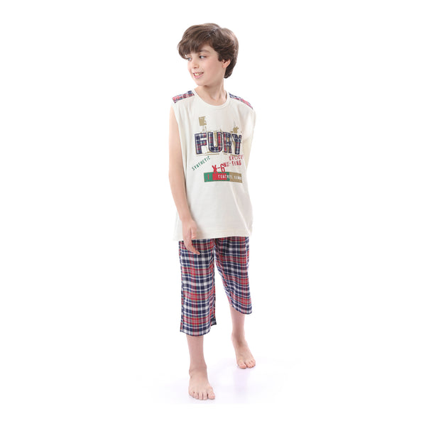 Boys Plaid Pajama Set With Pantacor Pants - White, Red & Blue