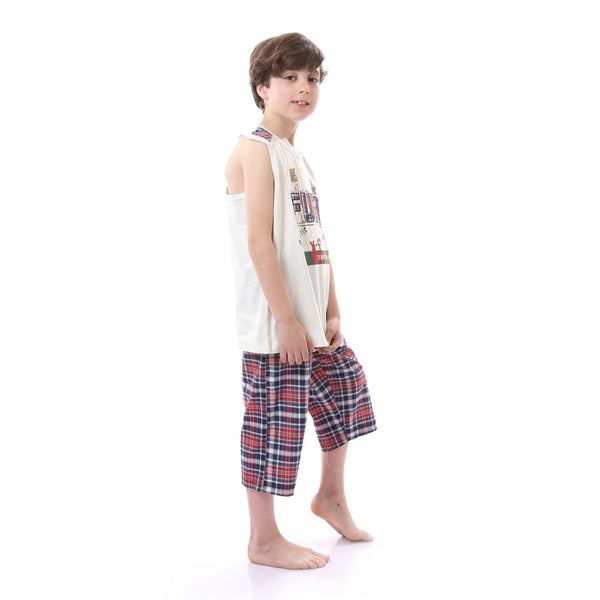 Boys Plaid Pajama Set With Pantacor Pants - White, Red & Blue