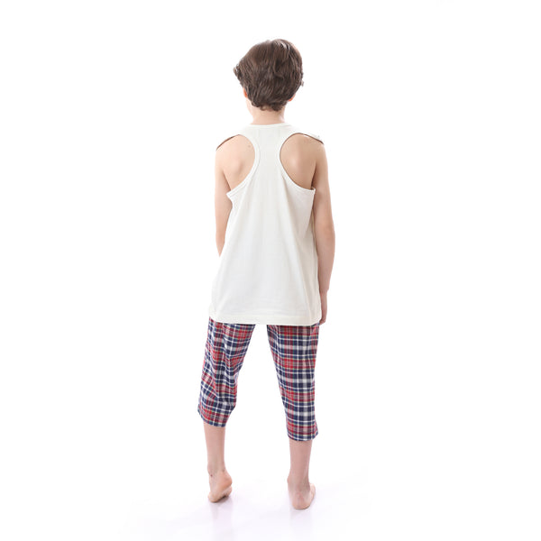Boys Plaid Pajama Set With Pantacor Pants - White, Red & Blue
