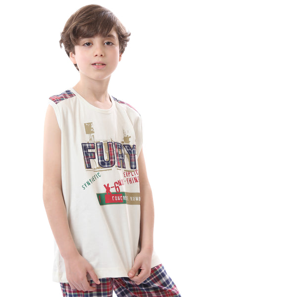 Boys Plaid Pajama Set With Pantacor Pants - White, Red & Blue