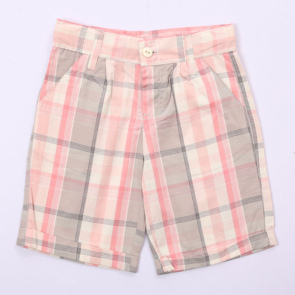 Boys Roll-Up Shorts with Side Pockets - Grey & Pink