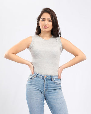 Basic Heather Grey Casual Slip On Top - Andora