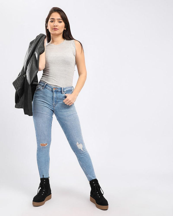 Basic Heather Grey Casual Slip On Top - Andora