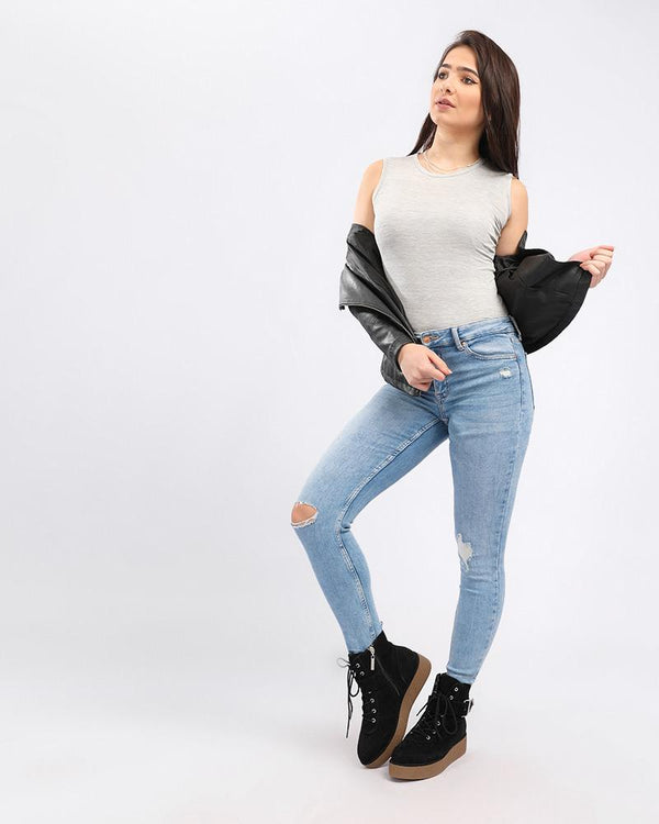 Basic Heather Grey Casual Slip On Top - Andora