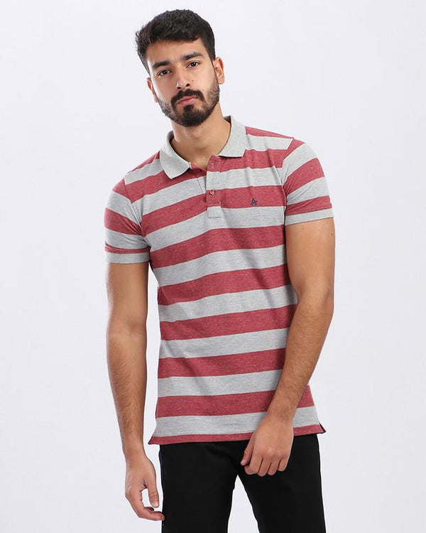 wild- stripes- buttoned- neck- polo- shirt- - heather- dark- red- - grey