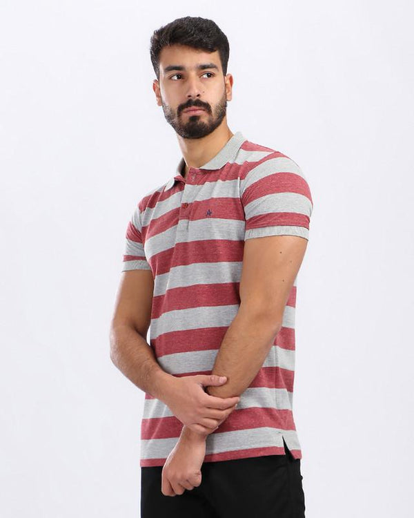 wild- stripes- buttoned- neck- polo- shirt- - heather- dark- red- - grey
