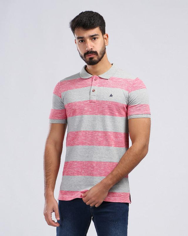 wild- stripes- buttoned- neck- polo- shirt- - heather- light- red- - grey