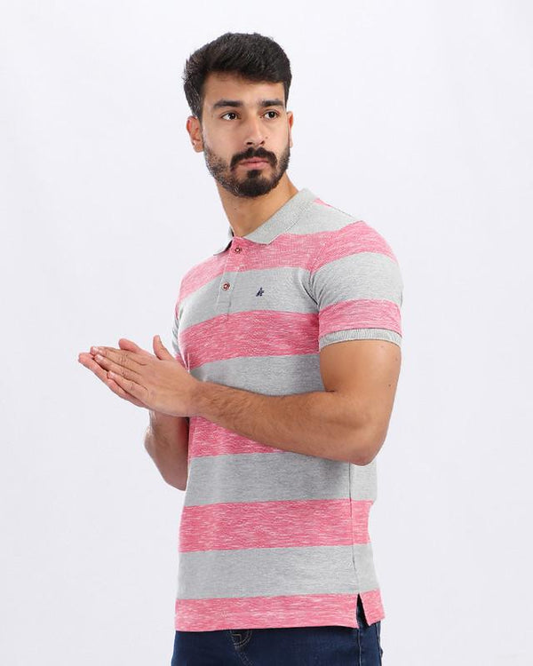 wild- stripes- buttoned- neck- polo- shirt- - heather- light- red- - grey