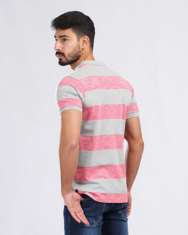 wild- stripes- buttoned- neck- polo- shirt- - heather- light- red- - grey