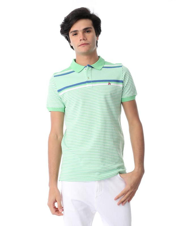 striped- short- sleeves- polo- shirt- - lime
