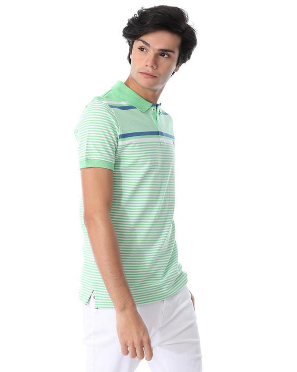 striped- short- sleeves- polo- shirt- - lime