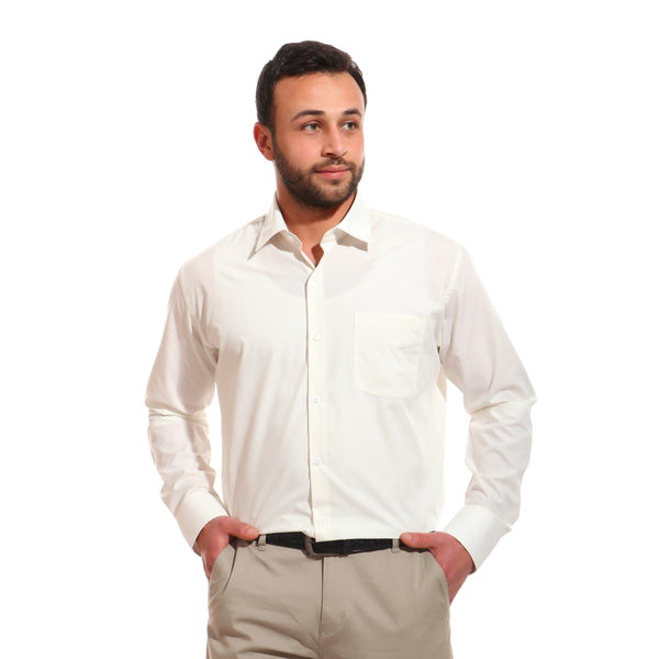 classic solid long sleeves shirt - cream