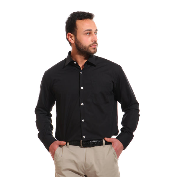 classic solid long sleeves shirt - black