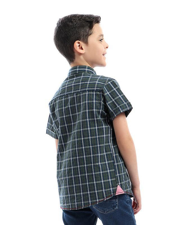 أولاد- اثنين- جيوب أمامية- ترتان- قميص- غامق- أخضر