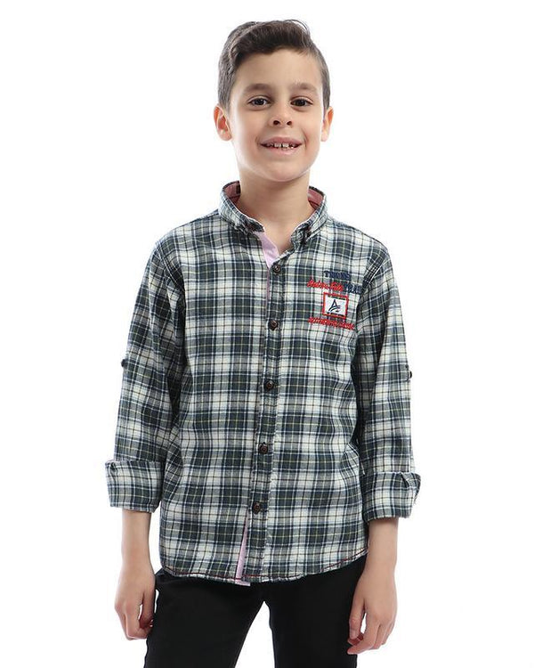 boys- front- stitched- tartan- long- sleeves- shirt- - olive
