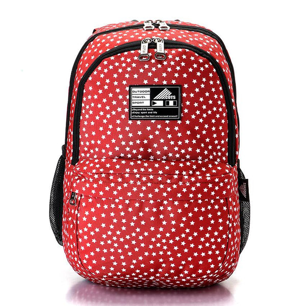 Stars Pattern Zipped Backpack - Red