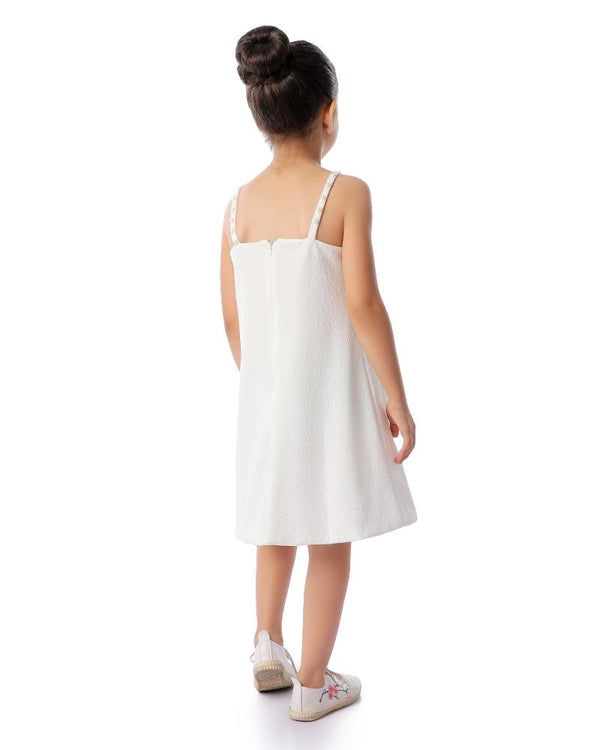girls- spaghetti- sleeves- dress- with- pearls- - off-white