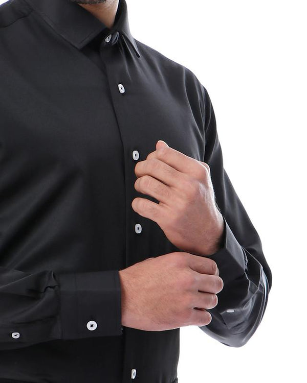 كلاسيك-اكمام-طويل-انيق-قميص-اسود