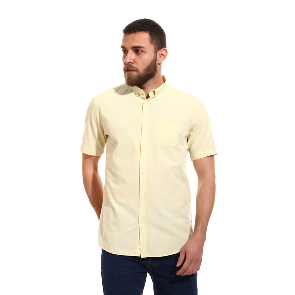 short- sleeves- slub- buttoned- shirt- - pale- yellow