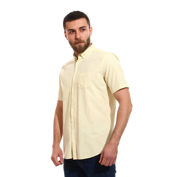 short- sleeves- slub- buttoned- shirt- - pale- yellow