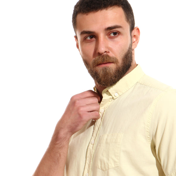 short- sleeves- slub- buttoned- shirt- - pale- yellow
