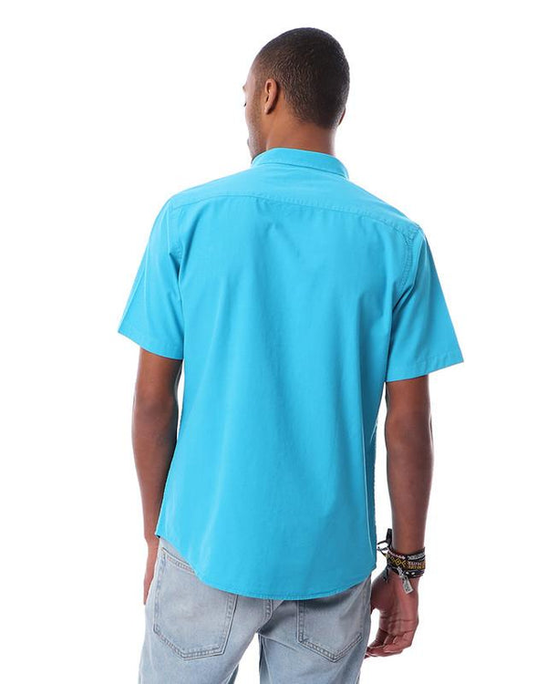 solid- buttons- closure- short- sleeves- shirt- - turquoise