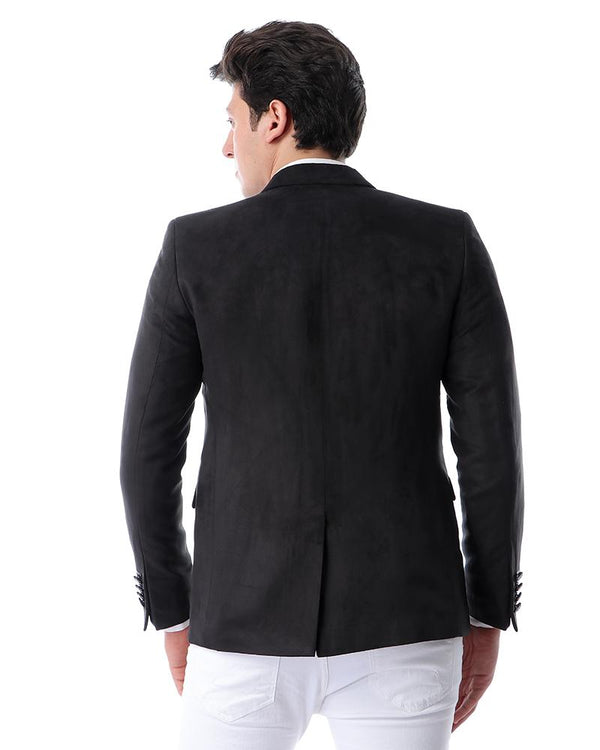 suede- slim- fit- formal- blazer- - black