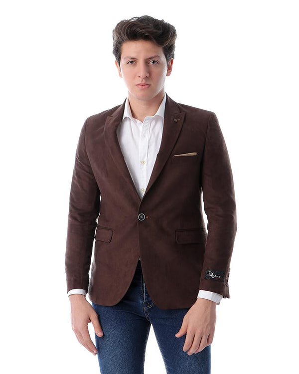 suede- slim- fit- formal- blazer- - brown