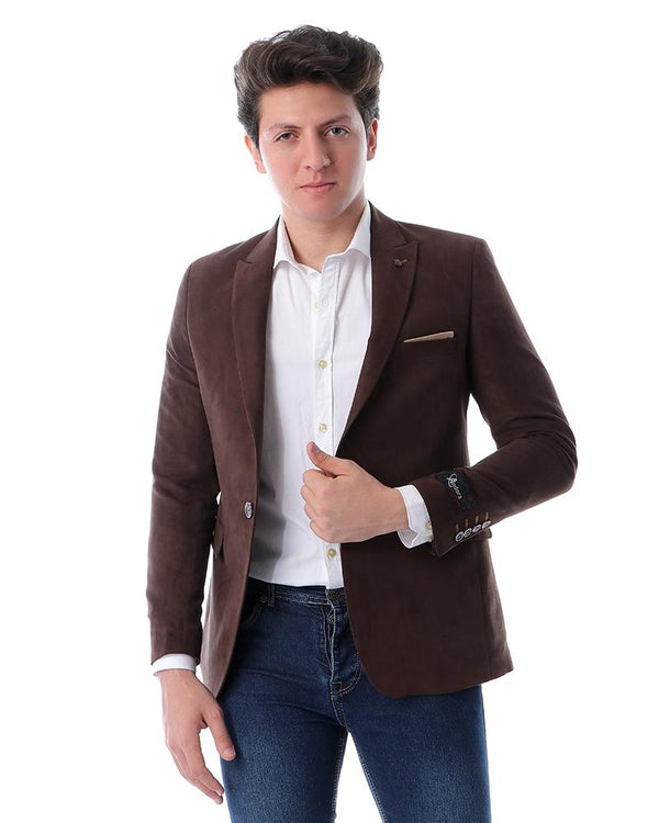 suede- slim- fit- formal- blazer- - brown