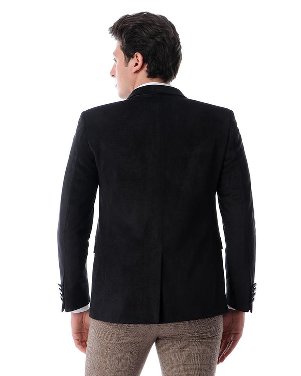 textured- suede- elegant- blazer- - black