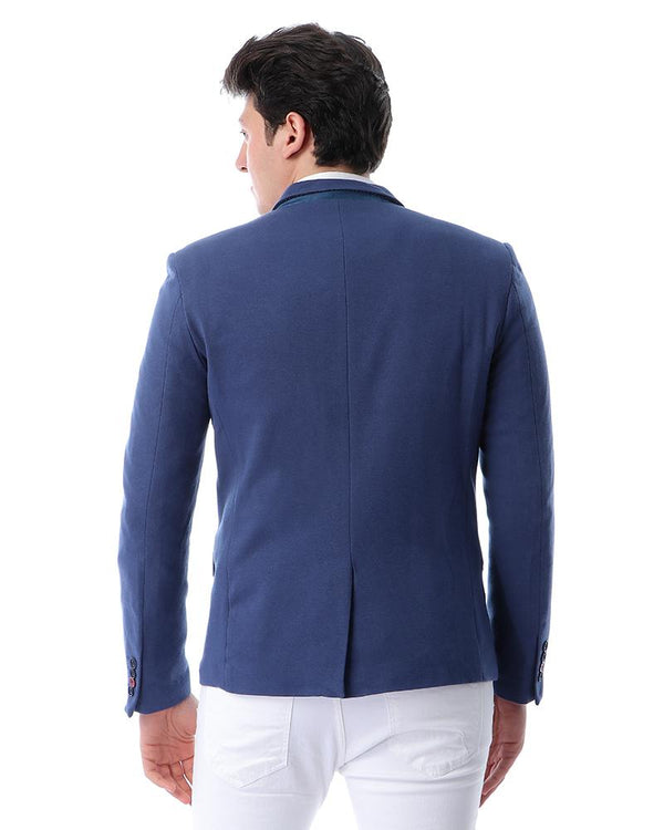 textured- buttoned- blazer- - blue
