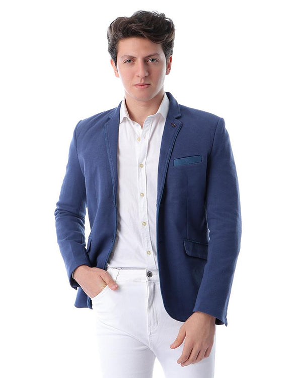 textured- buttoned- blazer- - blue