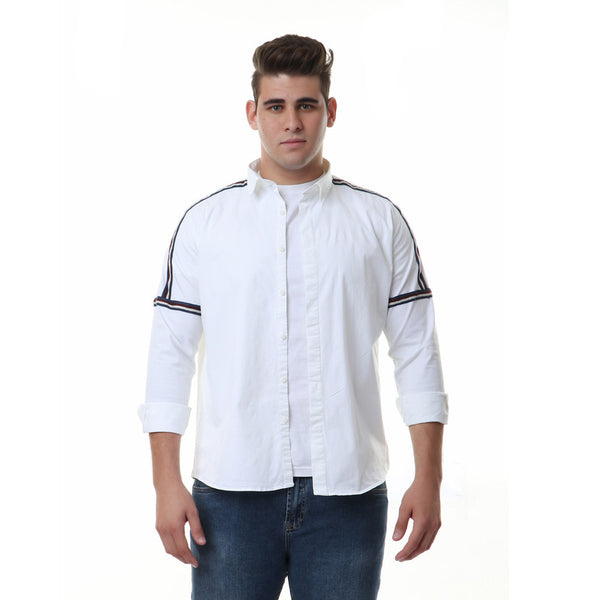 casual long stitches sleeves shirt - white