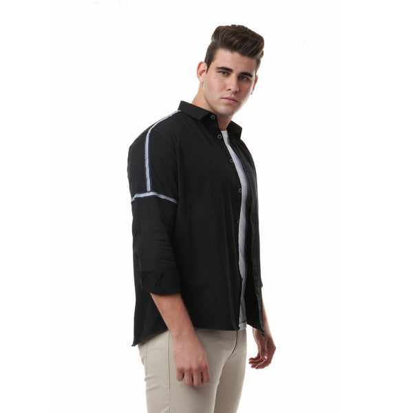 casual long stitches sleeves shirt - black